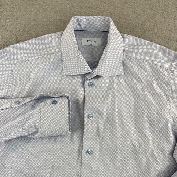 ETON Dress Shirt Men 43 17 Blue Birdseye Slim Fit Long Sleeve